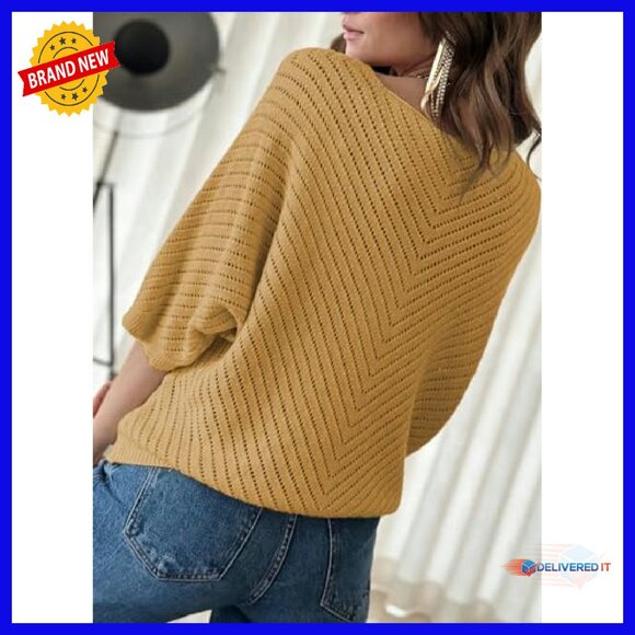 Soft V-Neck Pullover Sweater, 3/4 Sleeve, Loose Fit, Lightweight Knit - Picture 5 of 5